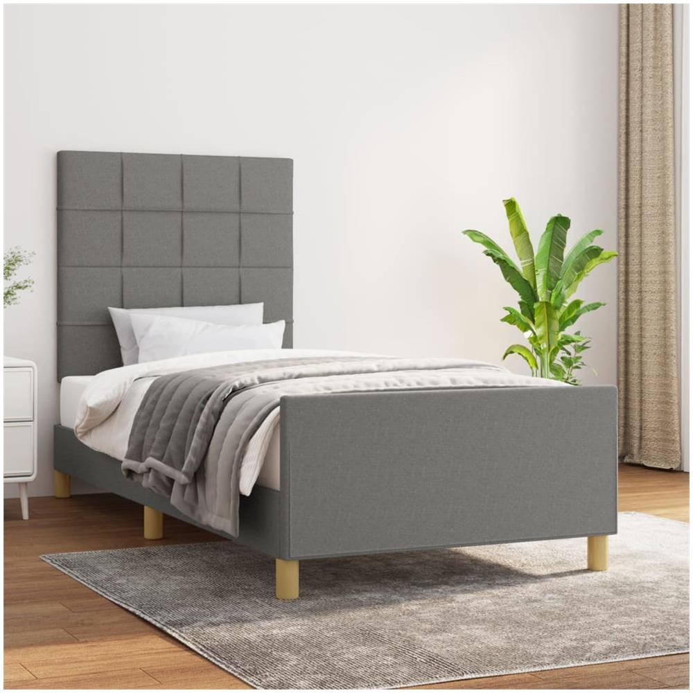 Giroletto Con Testiera Grigio Scuro 90x190 Cm In Tessuto - Foto 1