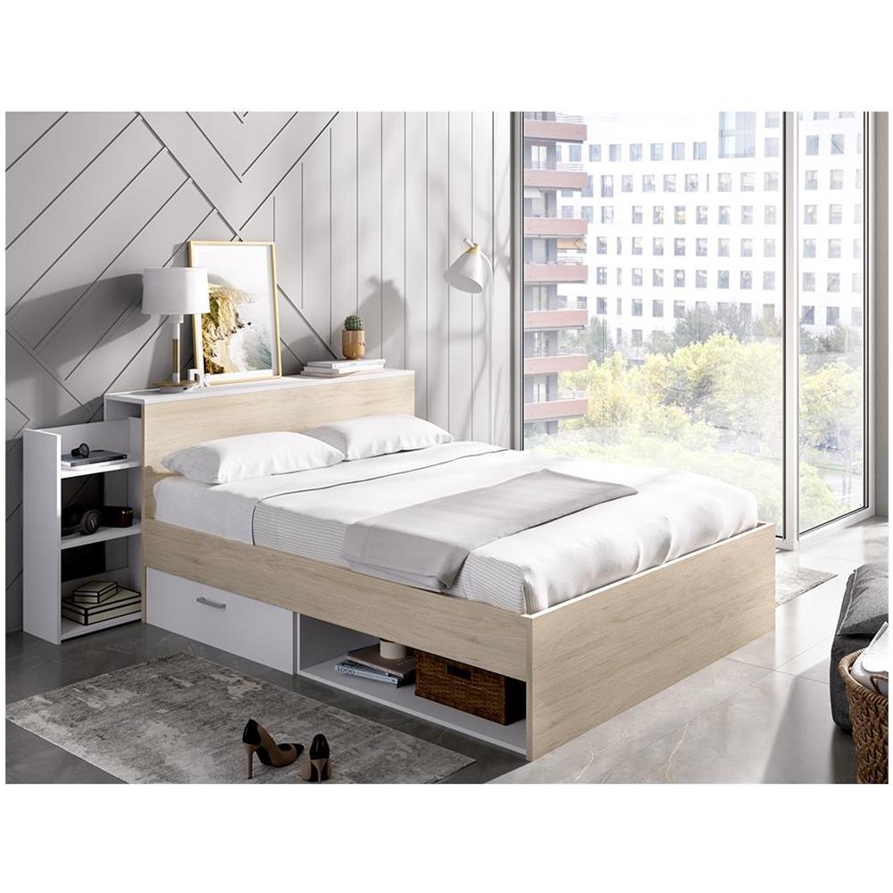Letto con testata con vani portaoggetti e cassetti 140 x 190 cm: Naturale + Rete LEANDRE | Leroy Merlin
