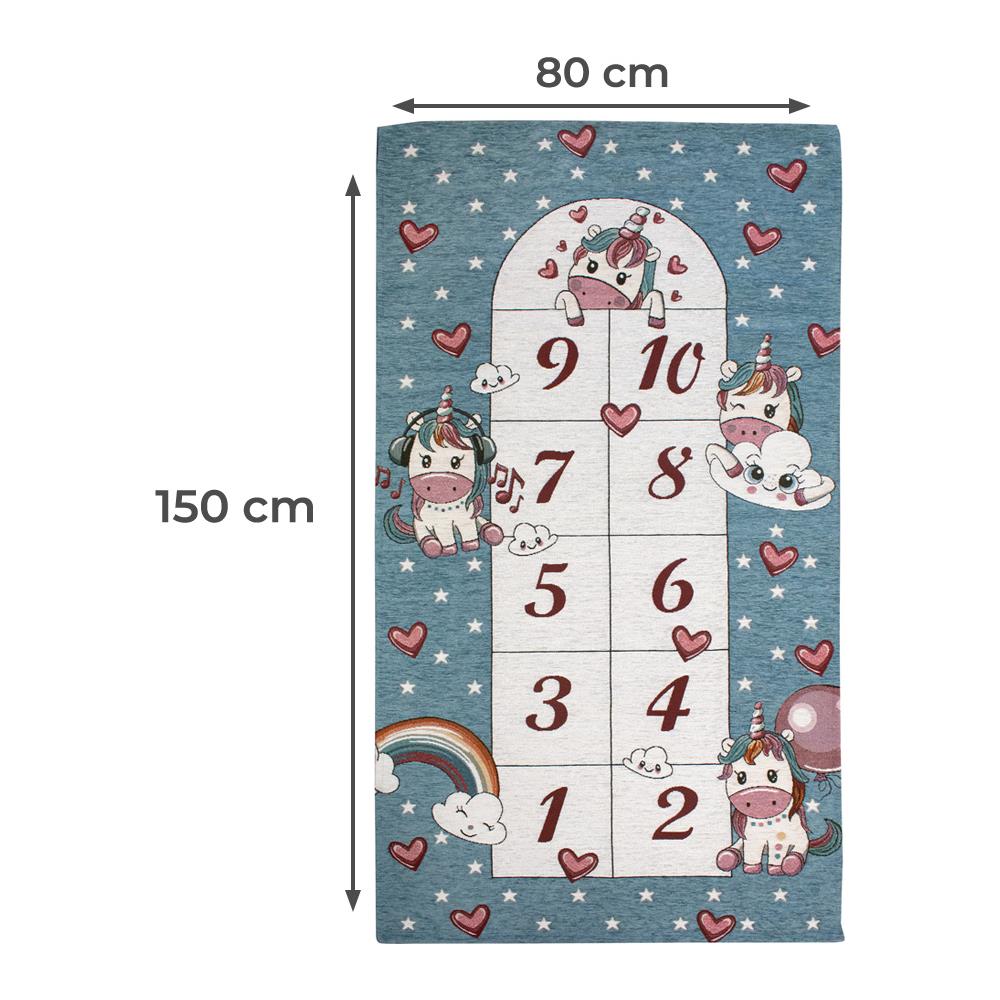 Tappeto Arredo E Gioco Antiscivolo Per Cameretta Bambini Disegno Unicorni 80x150 Azzurro Topazio - Foto 4