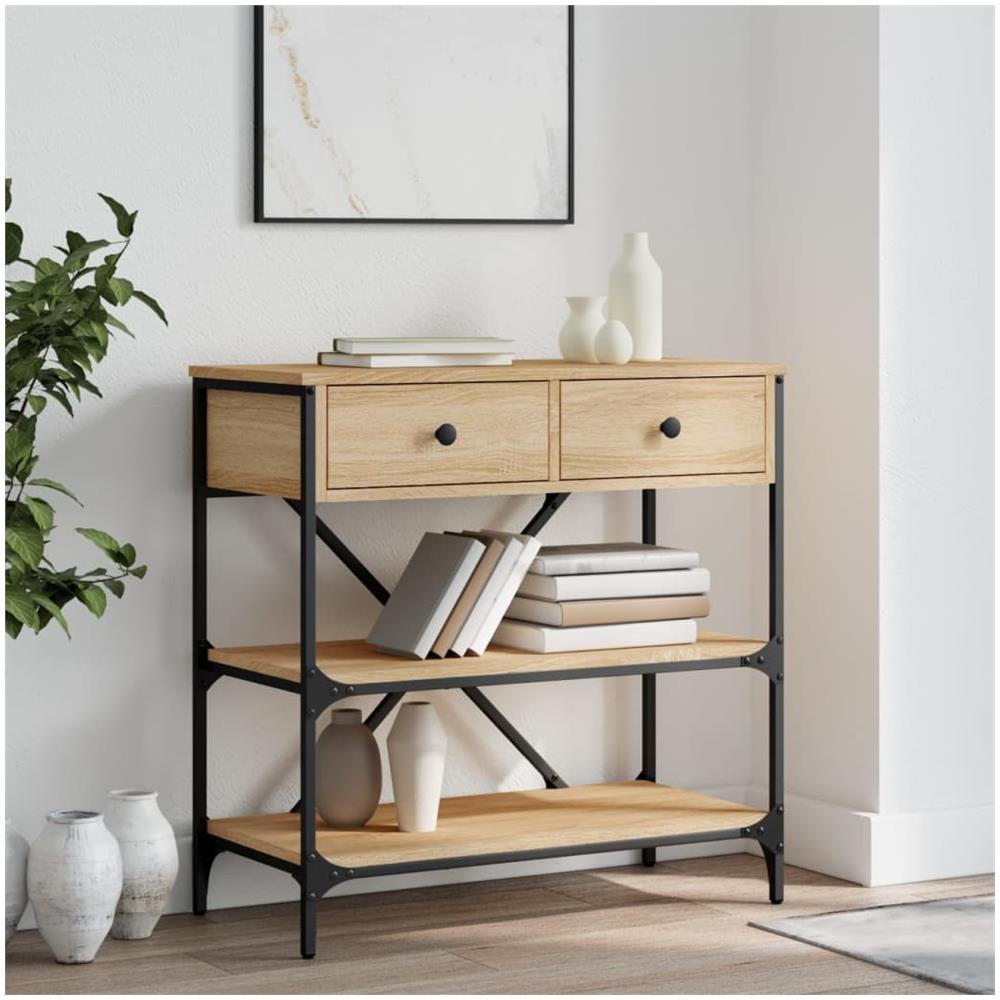 Tavolino Consolle Rovere Sonoma 75x34,5x75cm Legno Multistrato - Foto 1