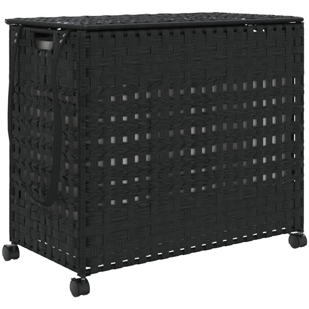 Cesto Portabiancheria Con Ruote Nero 66x35x60 Cm Rattan - Foto 2