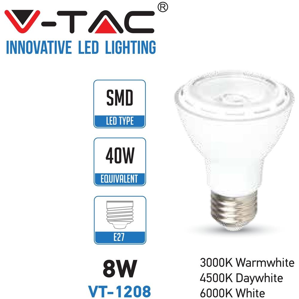 Lampadine Led E27 8w Par20 Smd Luce Fredda 640k Vt-1208 4265 - Foto 1