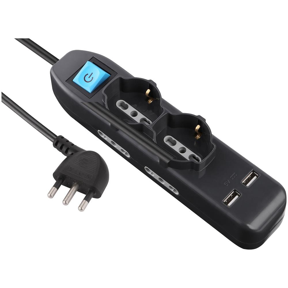 62095 Multipresa 6 posti 2 polivalenti (schuko +10/16A) 4 bivalenti (10/16A) 2 Prese USB - cavo 1,5 m nero - Foto 4
