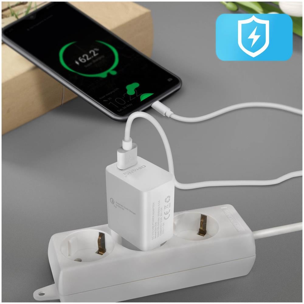 Caricabatterie A Muro Usb 3a Qualcomm Quick Charge 3.0 Cavo Usb Tipo C 1m Bianco - Foto 5