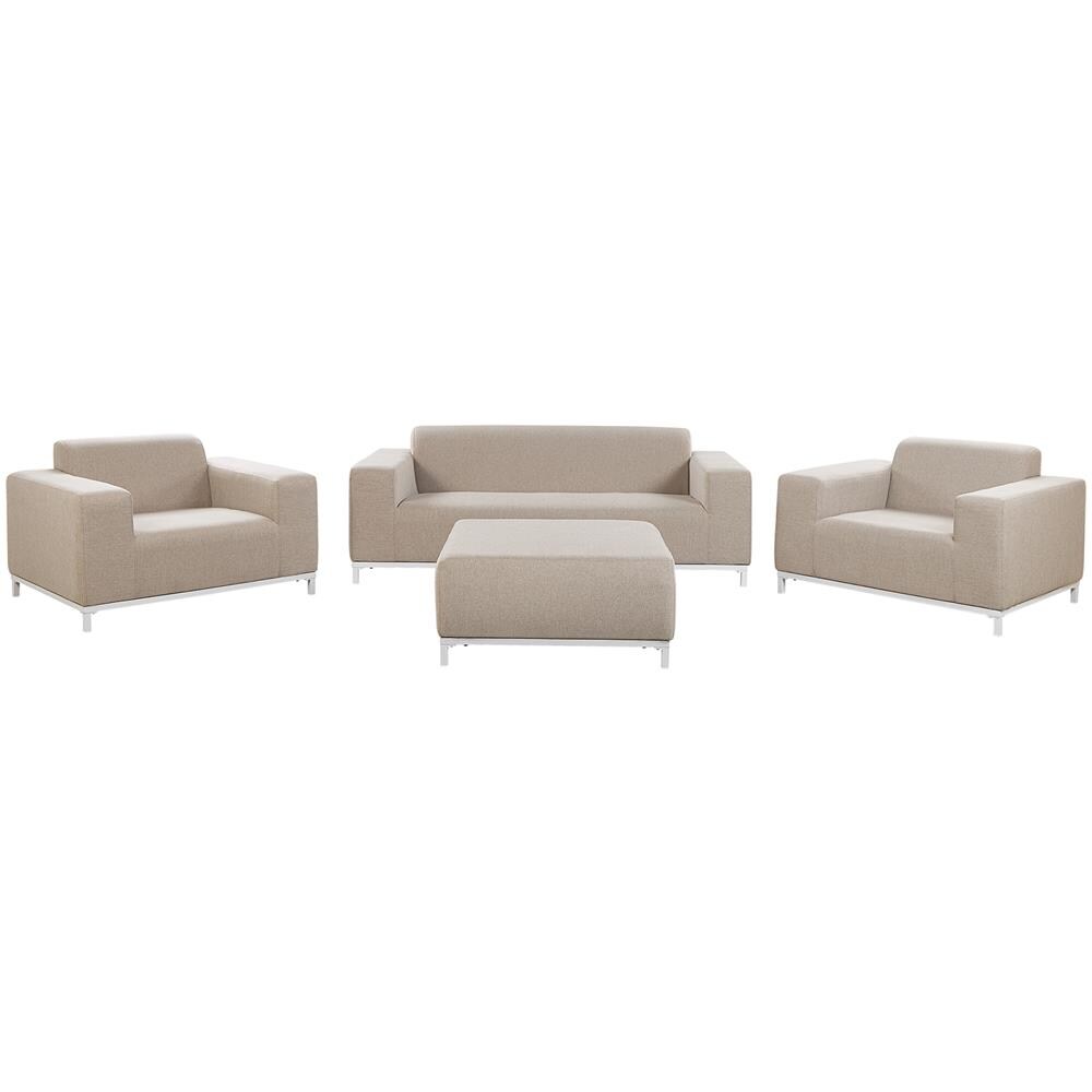 Set Lounge A 5 Posti Con Rivestimento In Tessuto Beige E Struttura Bianca Rovigo - Foto 1