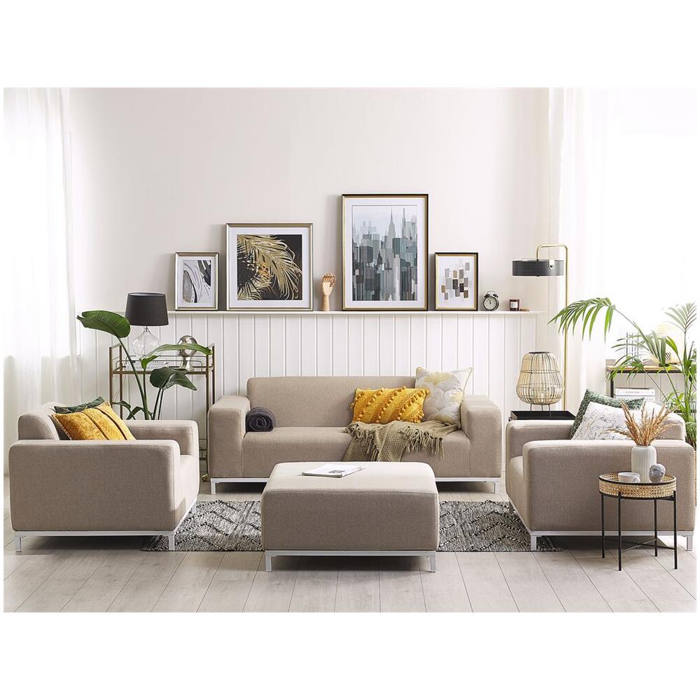 Set Lounge A 5 Posti Con Rivestimento In Tessuto Beige E Struttura Bianca Rovigo - Foto 2