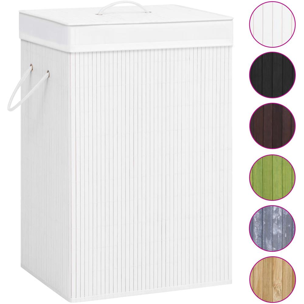 Cesto Portabiancheria in Bambù a 2 Sezioni Bianco 72 L - Foto 2