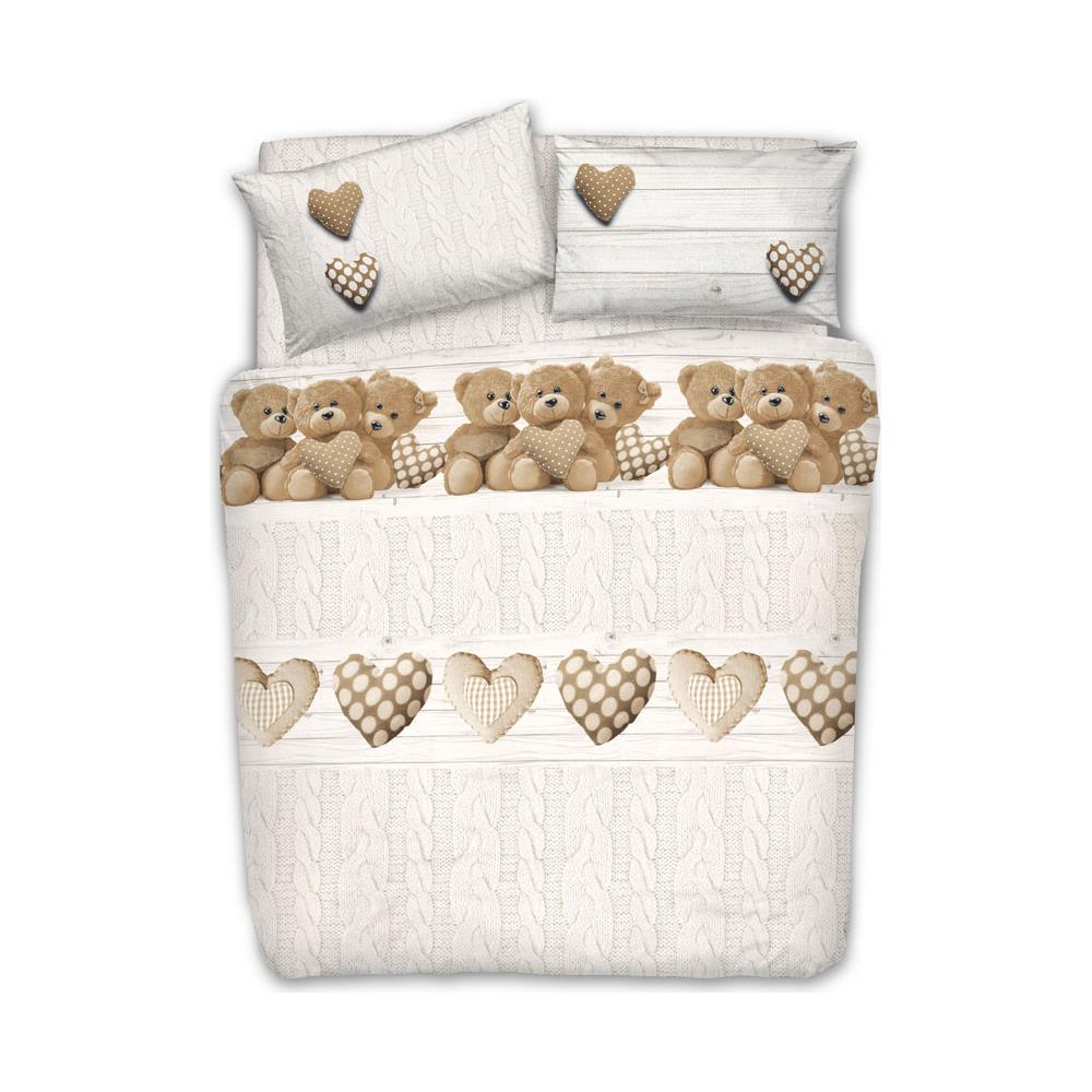 Copripiumino Sacco Piumone Pensieri Delicati 100% Cotone Dis. New Orsetti Matrimoniale Beige - Foto 1