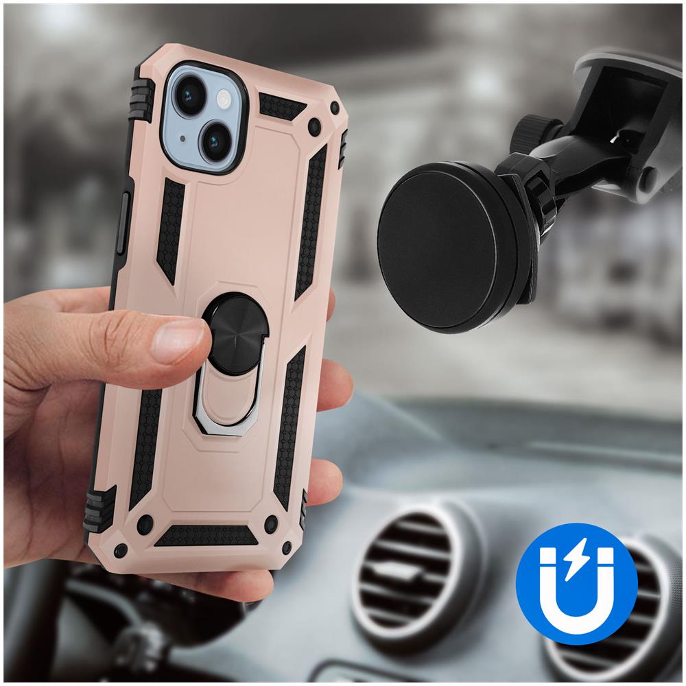 Cover Iphone 14 Anti-urto Ibrida Anello Sostegno Funzione Supporto Rose Gold - Foto 2