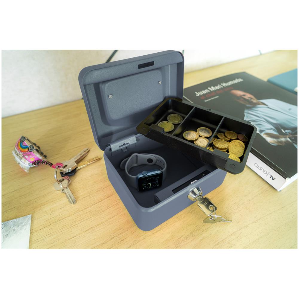 Elegant C9216 Cassetta Di Sicurezza Con Chiave Per Contare E Trasportare Denaro | Cassetta Portavalori In Acciaio Con Vassoio Portamonete | Cassaforte Portatile De 15 Cm Di Larghezza | Grigio - Foto 2