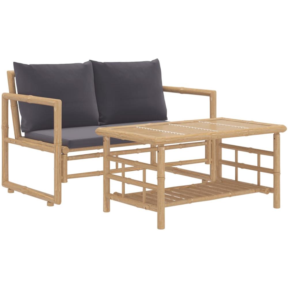 Set Salotto Da Giardino 2pz Con Cuscini Grigio Scuro Bambù - Foto 2