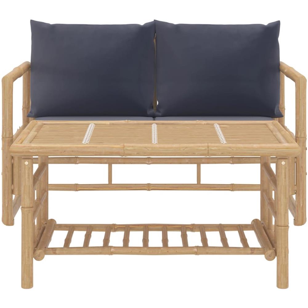 Set Salotto Da Giardino 2pz Con Cuscini Grigio Scuro Bambù - Foto 3