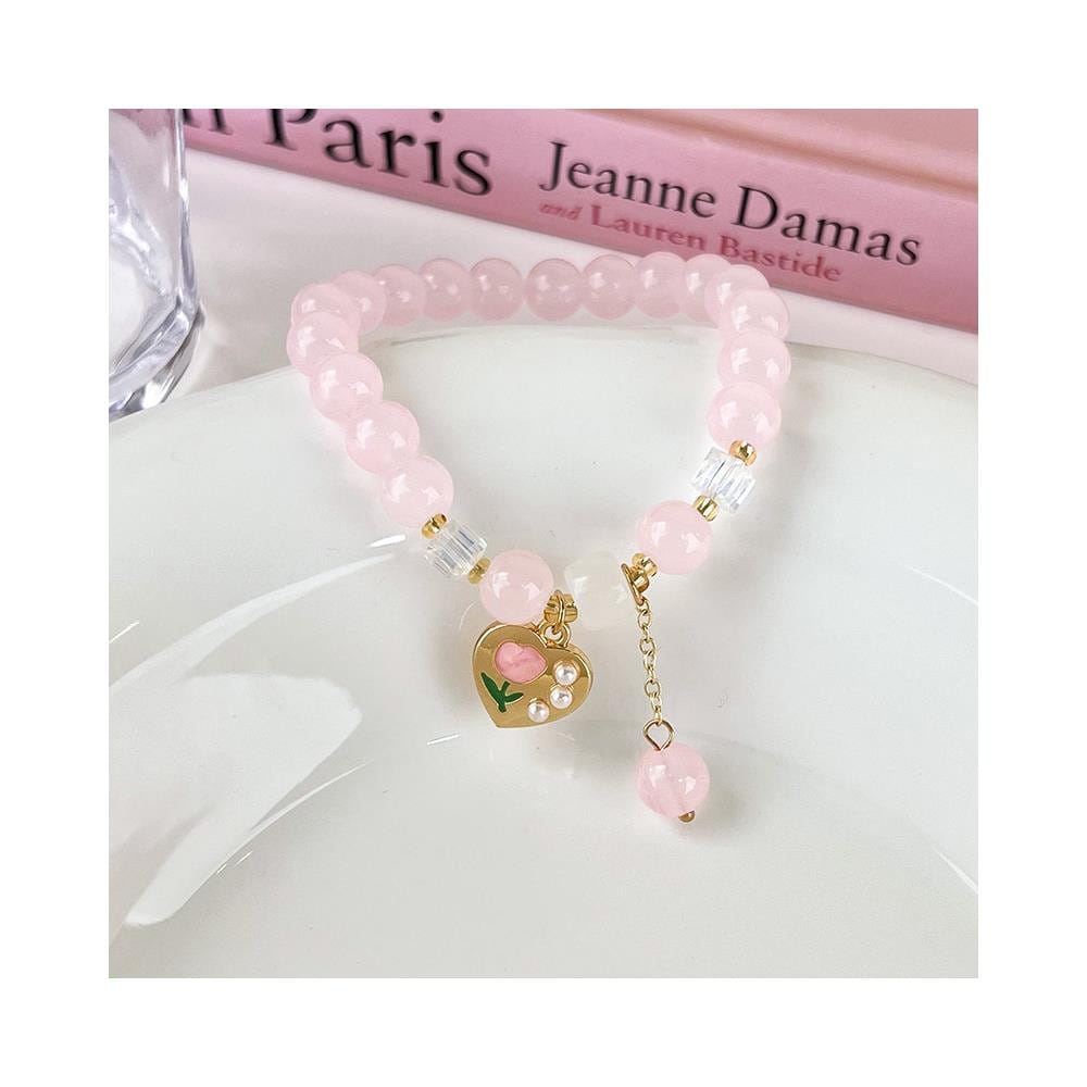 Bracciale Perline Rosa Cuore Regolabile Pink - Foto 2