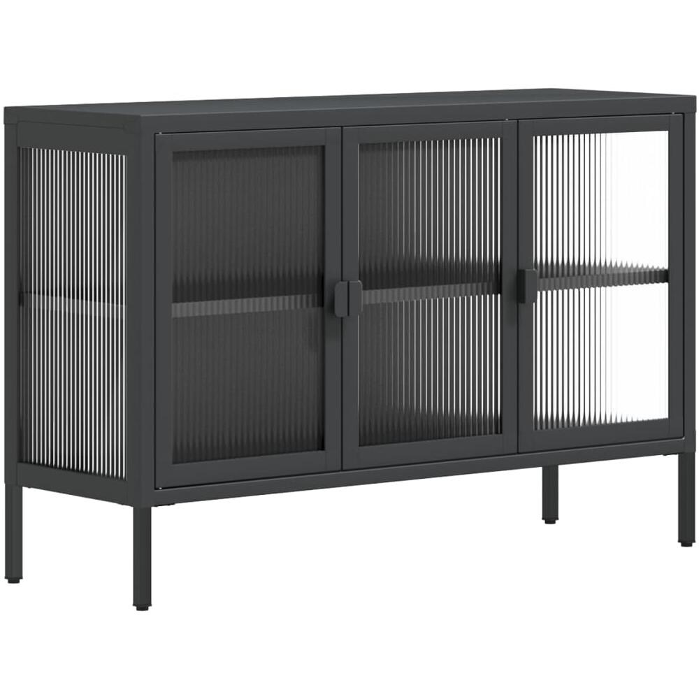 Credenza Nera 105x35x70 Cm Vetro E Acciaio - Foto 2