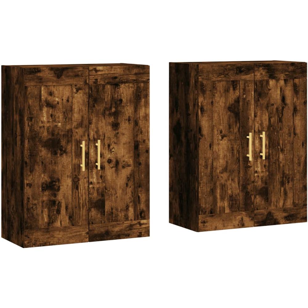 Armadietti A Parete 2 Pz Rovere Fumo In Legno Multistrato - Foto 1