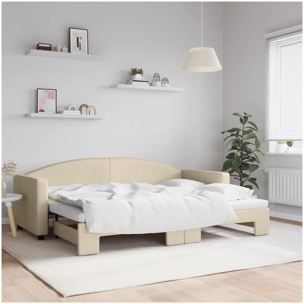 Divano Letto Con Letto Estraibile Crema 80x200 Cm Tessuto - Foto 1
