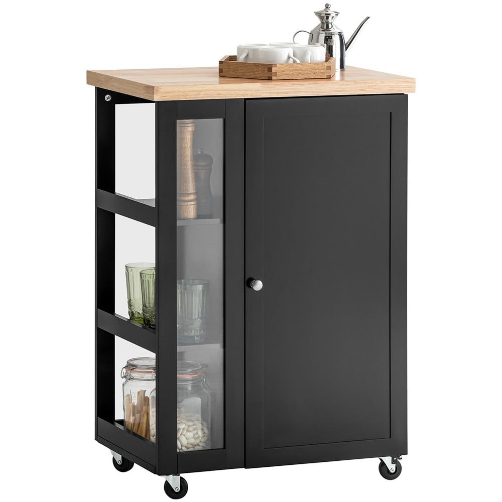Carrello Cucina Credenza Bianca Con Armadio E Portabottiglie Nero Fkw75-sch - Foto 1