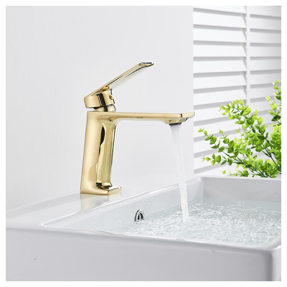 Rubinetto per lavabo da bagno, Blackswan, tipo M118, modello oro lucido, misura 16 cm - Foto 4