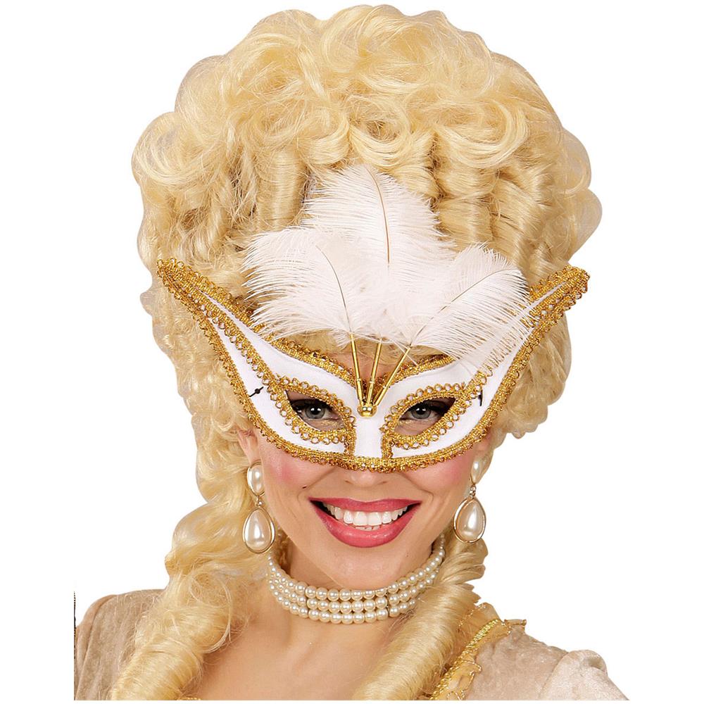 Maschera Con Piume Bianche In Stile Arocco Taglia Unica - Foto 1