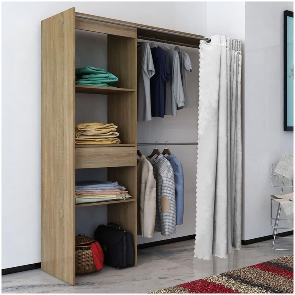 Armadio Con Tenda Larghezza Regolabile 121-168 Cm Quercia - Foto 2