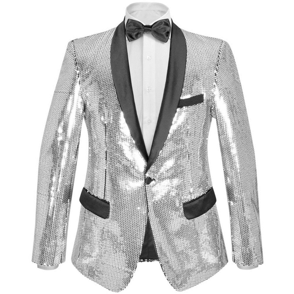 Giacca Da Uomo Per Smoking Con Paillettes Argentate Taglia 48 - Foto 1