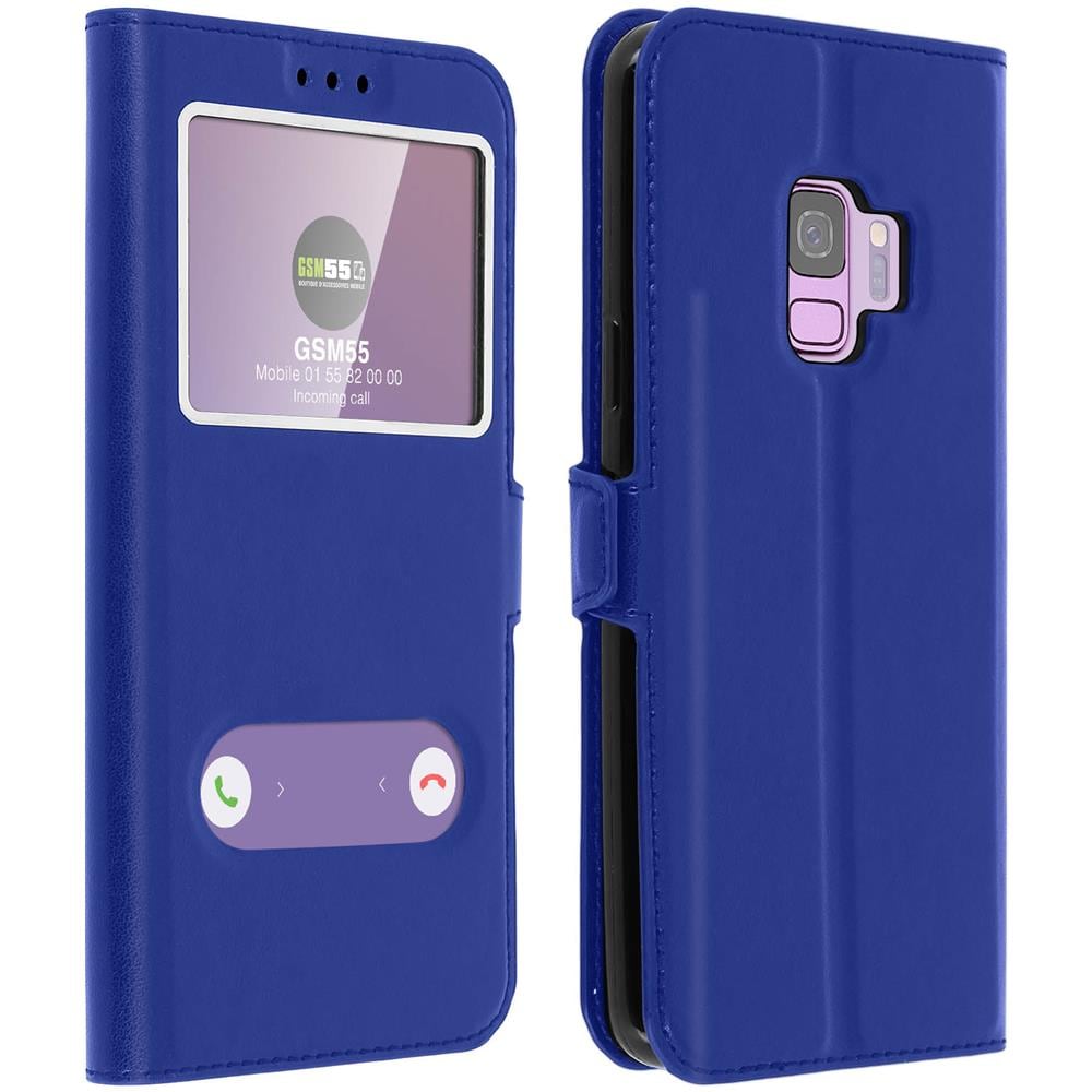 Custodia Galaxy S9 Sportellino 2x Finestre Cover Silicone Gel - Blu - Foto 1