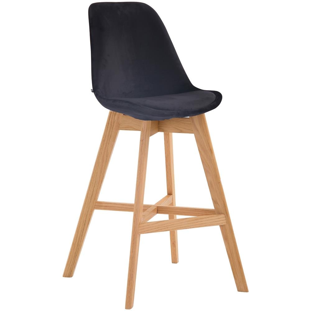 Sgabello Tulip Cannes in Velluto E Legno I Sgabello Alto con Schienale E Poggiapiedi I Sedia Alta Bancone Design Scandinavo Nero Natura - Foto 1