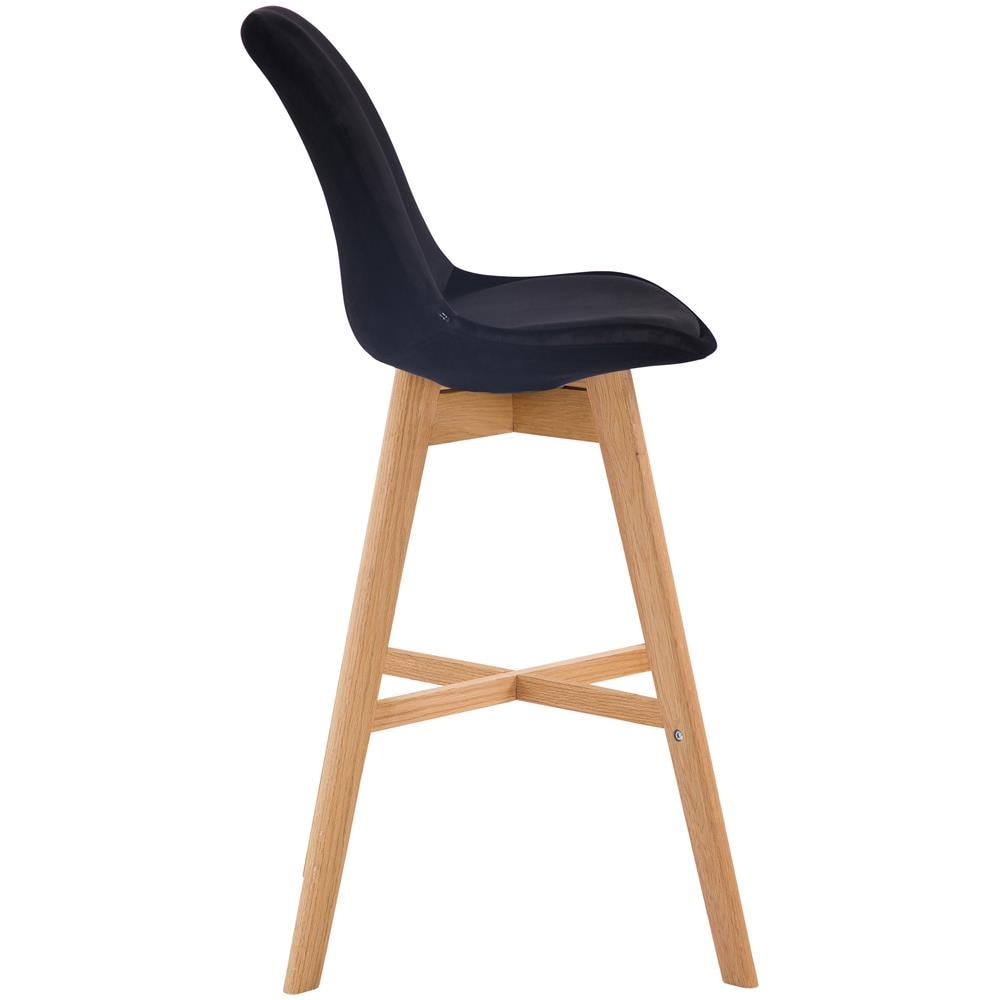 Sgabello Tulip Cannes in Velluto E Legno I Sgabello Alto con Schienale E Poggiapiedi I Sedia Alta Bancone Design Scandinavo Nero Natura - Foto 3