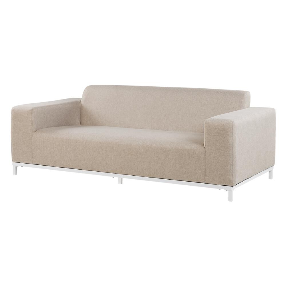 Divano A 3 Posti Con Rivestimento In Tessuto Beige E Struttura Bianca Rovigo - Foto 2