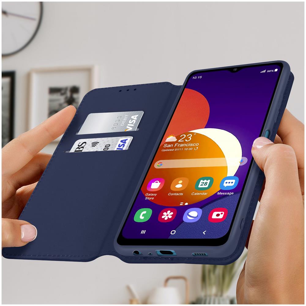 Custodia Folio Samsung Galaxy M12 Portafoglio Funzione Supporto Video Blu - Foto 5