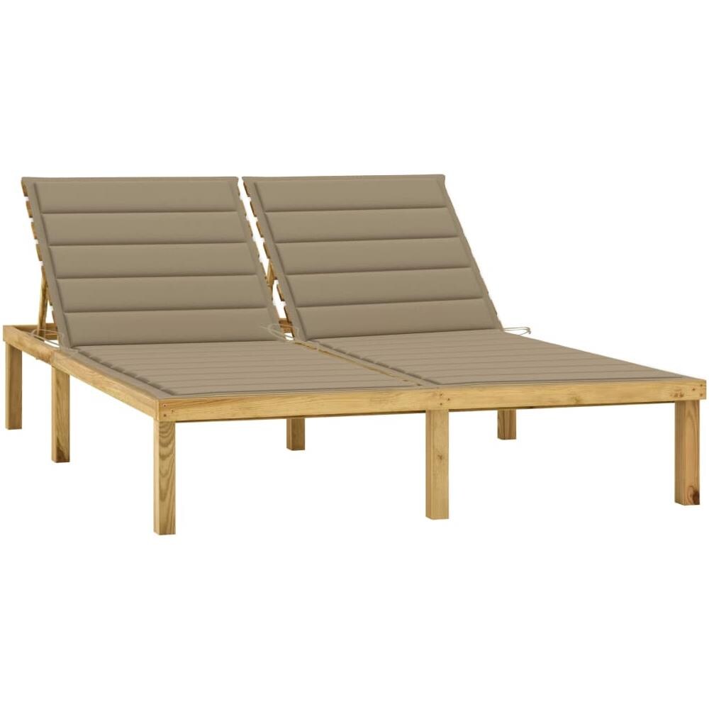 Lettino Prendisole Doppio con Cuscini Beige in Pino Impregnato - Foto 1