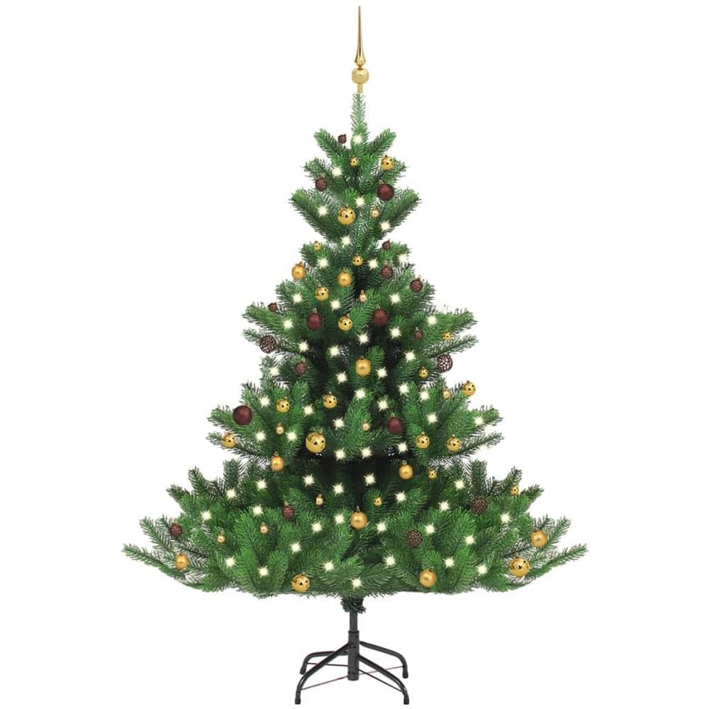 Albero Natale Artificiale Nordmann con LED Palline Verde 120 cm - Foto 1