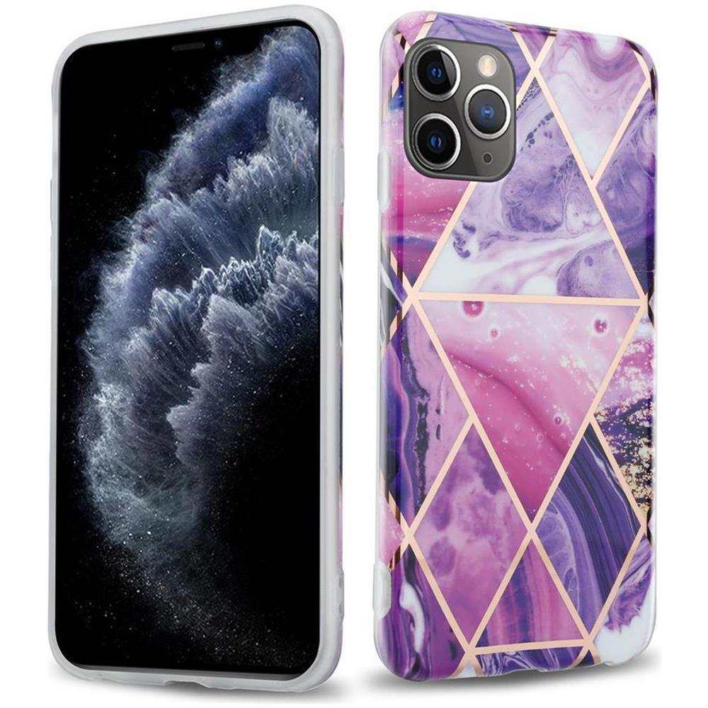 Custodia Compatibile Con Apple Iphone 11 Pro (xi Pro) In Marmo Viola Onda No. 14 - Coperchio Protettivo In Silicone Tpu Con Motivo A Mosaico - Foto 1