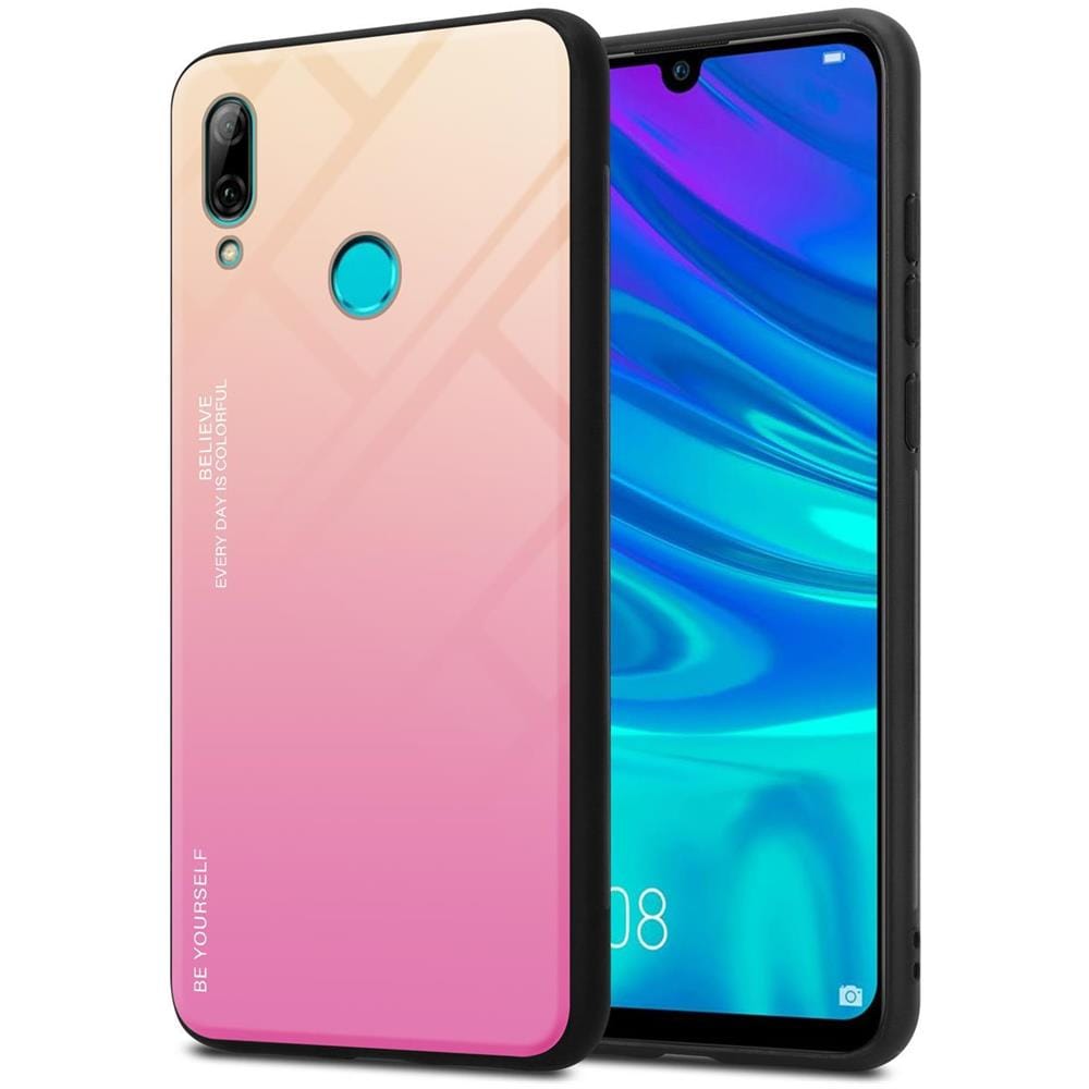 Custodia Compatibile Con Huawei P Smart 2019 In Giallo - Rosa - Coperchio Protettivo Bicolore In Vetro Temperato E Silicone Tpu - Foto 1