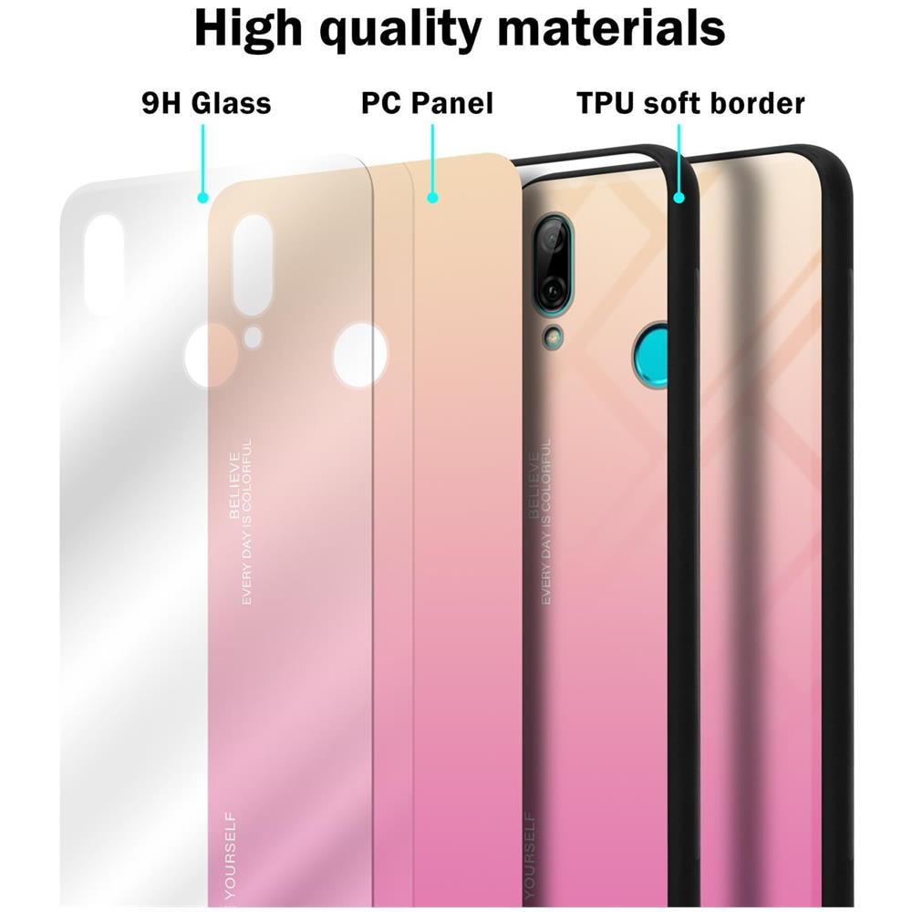 Custodia Compatibile Con Huawei P Smart 2019 In Giallo - Rosa - Coperchio Protettivo Bicolore In Vetro Temperato E Silicone Tpu - Foto 7