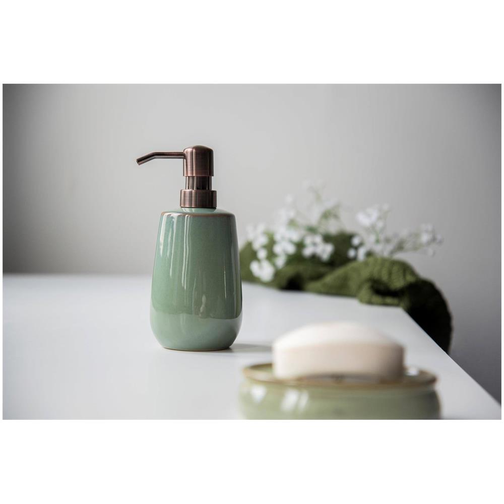 Dispenser Di Sapone Liquido Sirmione, Ceramica, Verde Con Bordo In Rame, 430 Ml, - Foto 6