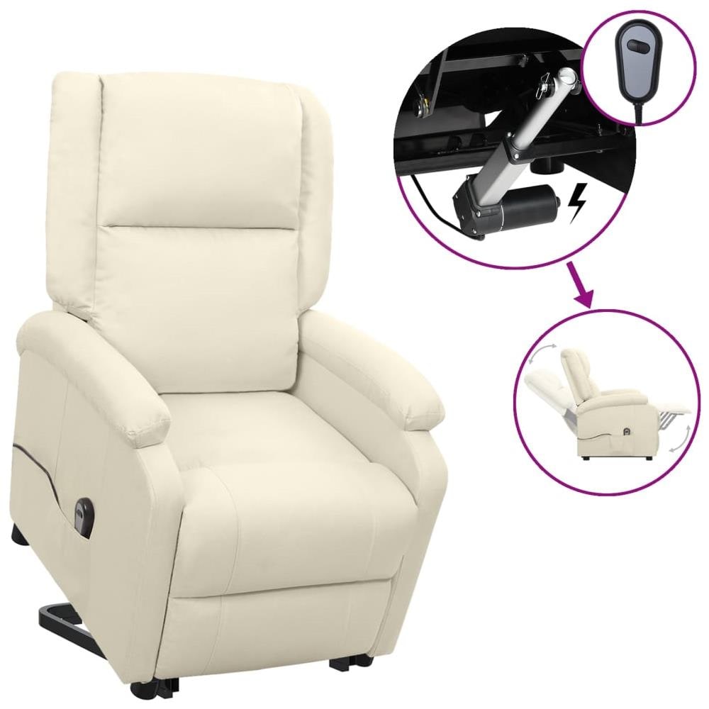 Poltrona Alzapersona Massaggio Reclinabile Crema Tessuto - Foto 1