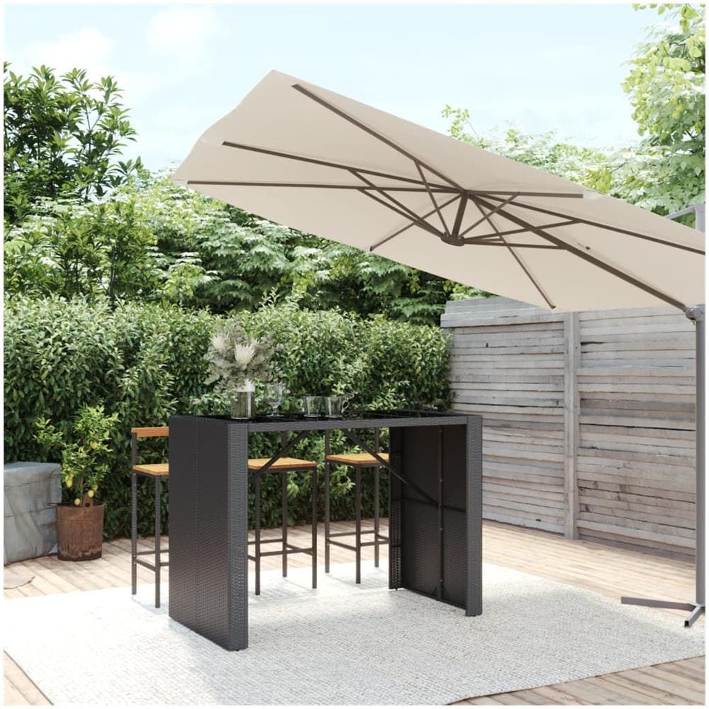 Tavolo Bar Con Piano In Vetro Nero 145x80x110 Cm Polyrattan - Foto 1