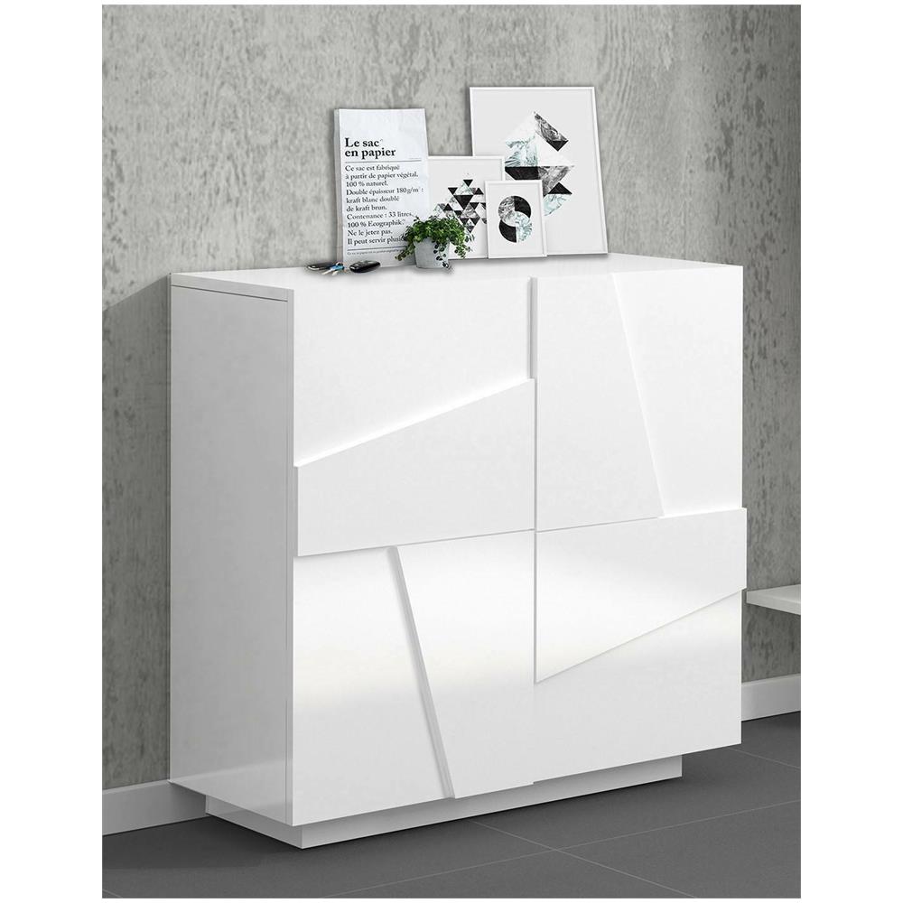 Scarpiera Joel, Mobile Multiuso A 2 Ante, Portascarpe Da Ingresso, 100% Made In Italy, Cm 81x38h86, Bianco Lucido Con Dettaglio - Foto 1