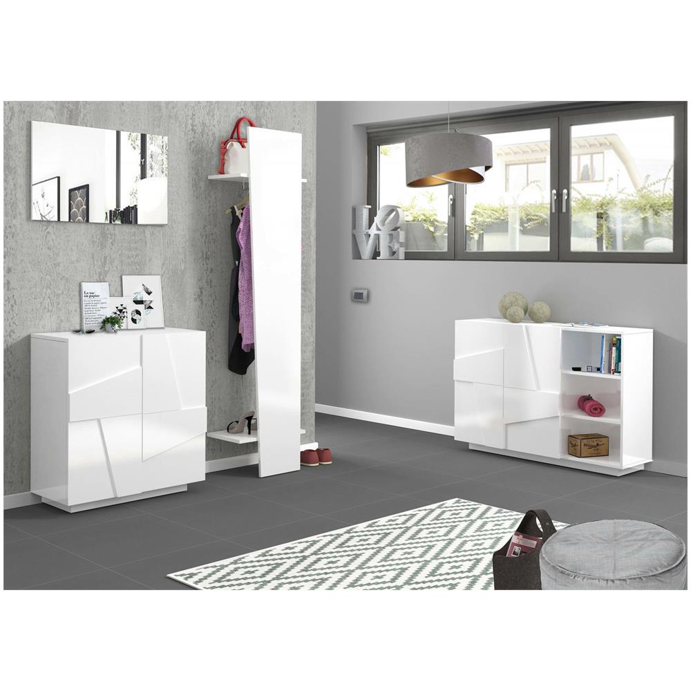 Scarpiera Joel, Mobile Multiuso A 2 Ante, Portascarpe Da Ingresso, 100% Made In Italy, Cm 81x38h86, Bianco Lucido Con Dettaglio - Foto 4