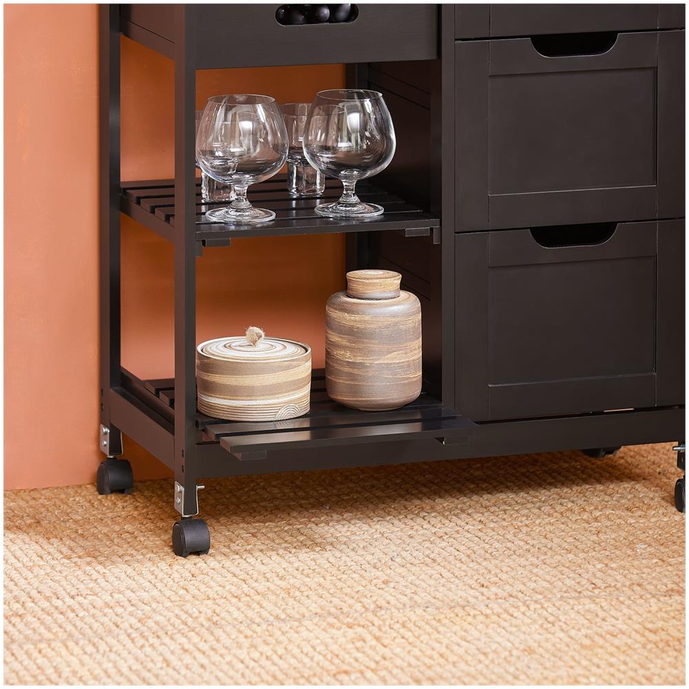 Carrello Cucina Credenza Da Cucina O Bagno Con 3 Cassetti E 1 Cestino L68*p38*a85 Cm Colore Nero Fkw79-sch - Foto 2