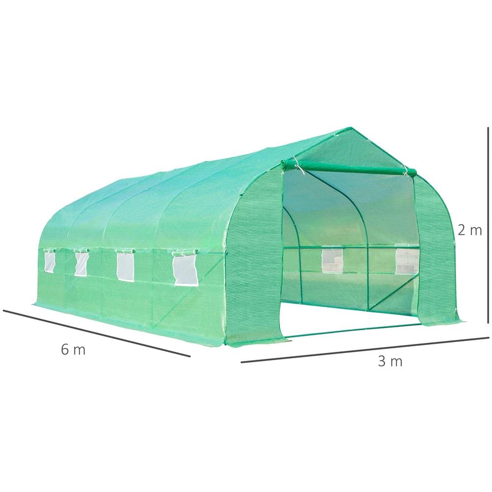 Serra da giardino 6 x 3 x 2 m serra con tetto a spiovente in pe per piante verde - Foto 8