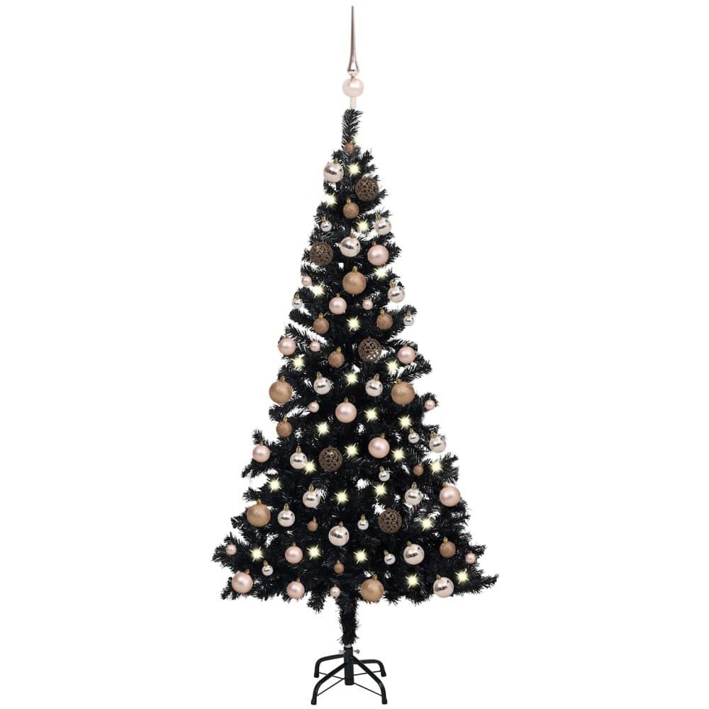 Set Albero Natale Artificiale con LED e Palline Nero 120 cm PVC - Foto 1