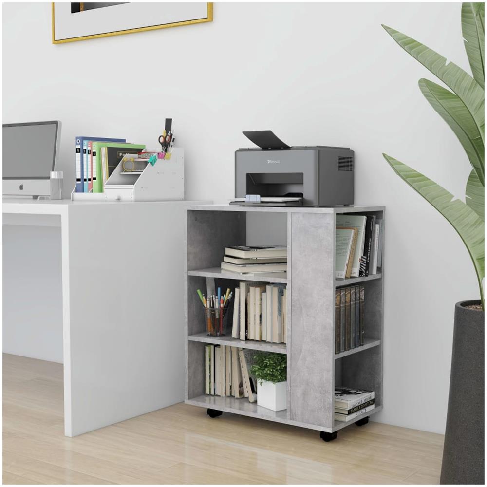 Mobiletto con Ruote Grigio Cemento 60x35x75cm Legno Multistrato - Foto 1