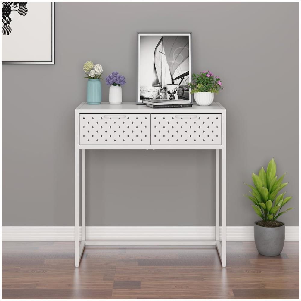 Tavolo Consolle Bianco 72x35x75 Cm In Acciaio - Foto 1