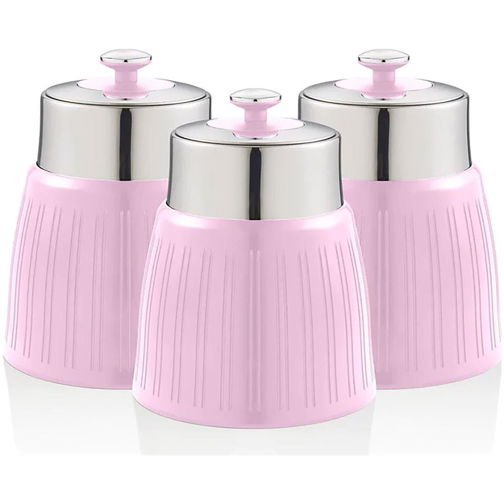 Swka1024pn Retro Set Di 3 Barattoli Cucina Da 1,2 L, Ermetico Té, Spezie, Design Vintage Rosa - Foto 1