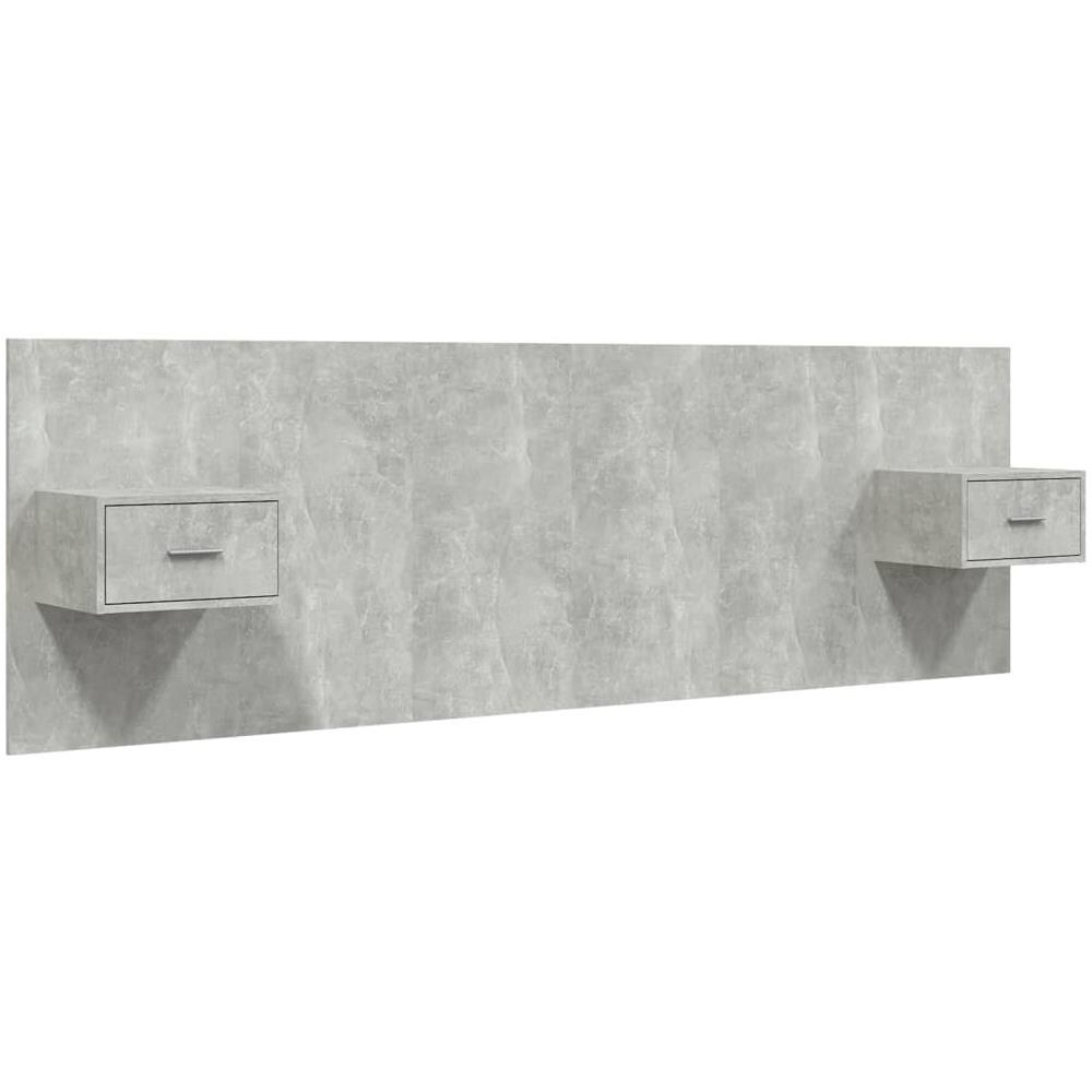 Testiera Letto Con Comodini In Legno Multistrato Grigio Cemento - Foto 2