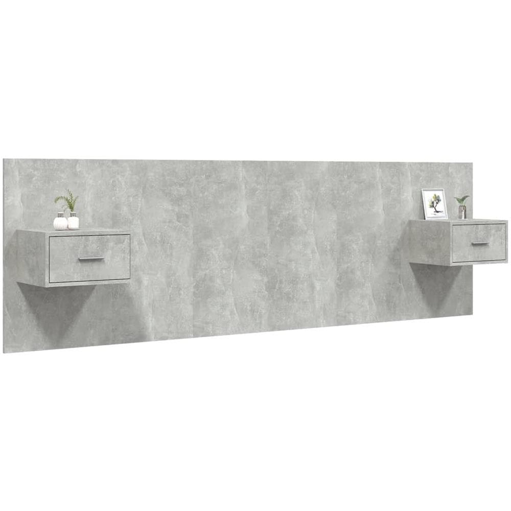 Testiera Letto Con Comodini In Legno Multistrato Grigio Cemento - Foto 3