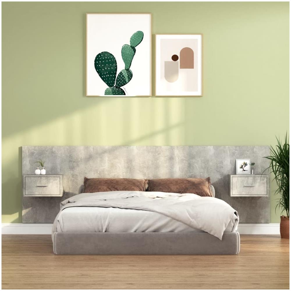 Testiera Letto Con Comodini In Legno Multistrato Grigio Cemento - Foto 1