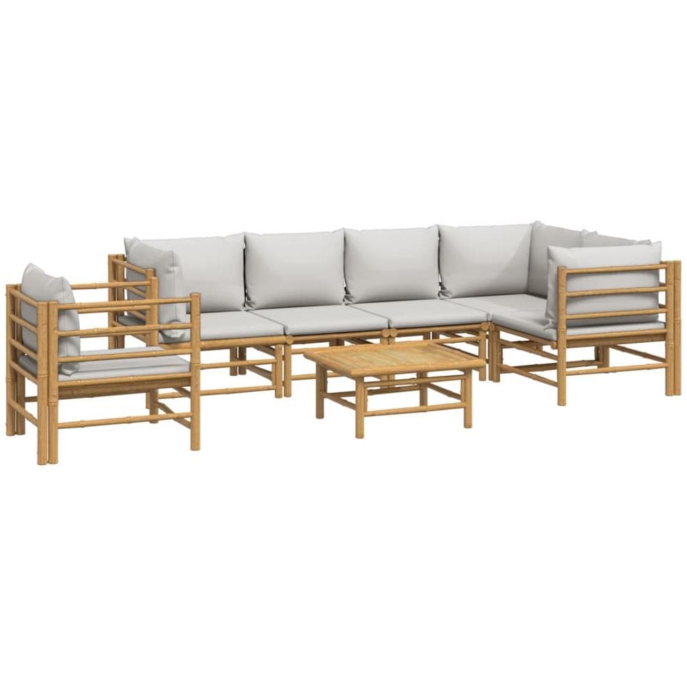 Set Salotto Da Giardino 7pz Con Cuscini Grigio Chiaro Bambù - Foto 2